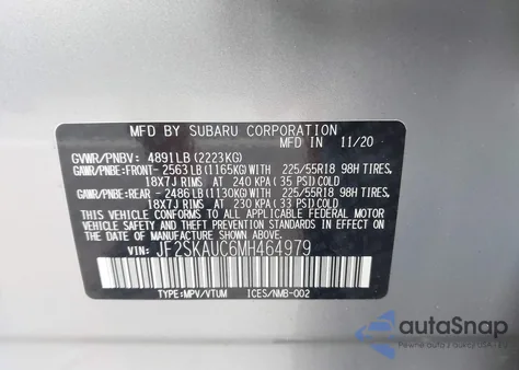 2021 Subaru Forester Limited from USA, damaged, VIN JF2SKAUC6MH464979